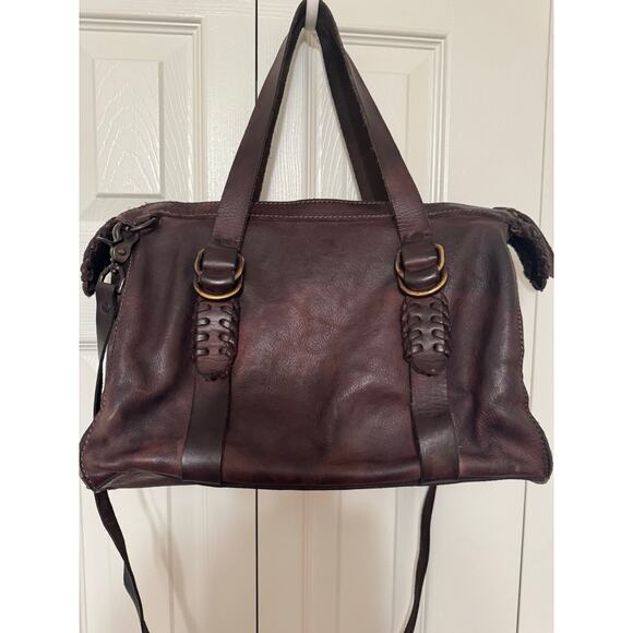 Rare FRYE Chocolate Brown Leather Braided Samantha Satchel Bag - Picture 6 of 15